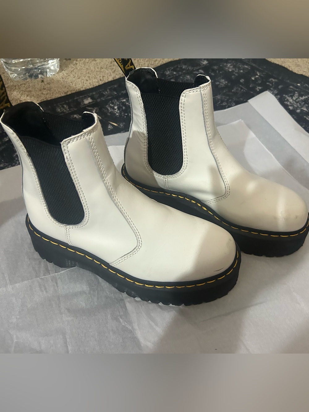 Dr. Martens White Chelsea Platform Boots with Black Elastic